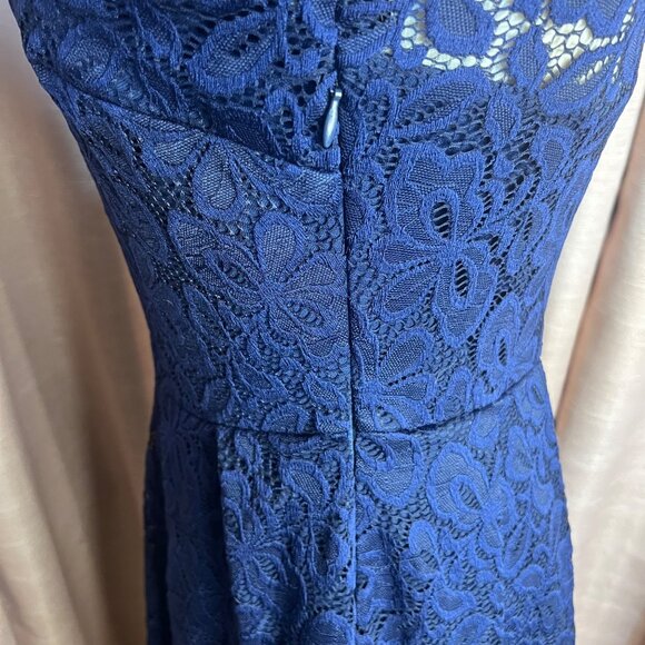 Missmay Navy Blue Lace Long Sleeve Cocktail Dress L Women Elegant Fit Homecoming - Picture 9 of 16